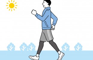ウォーキング　男性　太陽